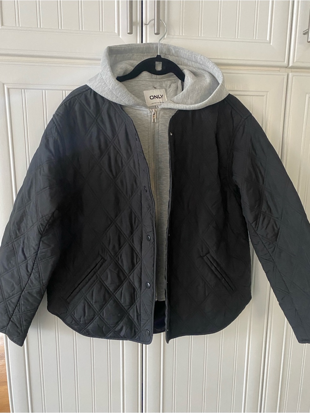 ONLY Black Quilted Jacket with Light Gray Hooded Insert
